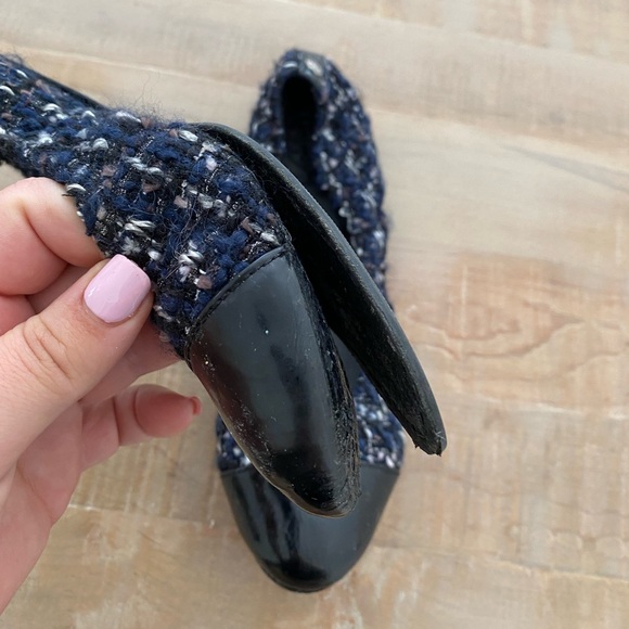 Tory Burch patterned ballet flats shoes tweed navy black - Picture 10 of 11